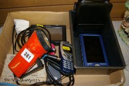 Box of mixed items including sat nav systems, old mobile 'phones etc