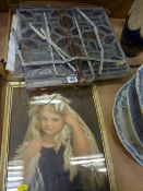 Leaded and stained glass panels and a Victorian print of a young girl