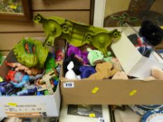 Box of Ty Beanies, other plastic toys including 'He Man' etc