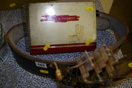 Lifter's belt, folder with contents of collector's cards (views of interest) and a horn decorated