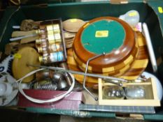 Mixed box containing treen bowls, kitchenware etc