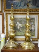 Pair of good size brass effect table lamps E/T