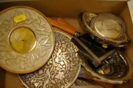 Box of mixed metalware including electroplate cutlery etc