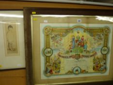 Masonic print for 'The Manchester Unity Friendly Society' and a signed Victorian print of 'Jimmy'