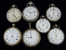 Seven white metal pocket watches