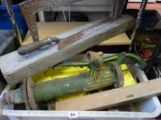 Parcel of mixed garage items, vintage metalware, slate cutting block and a vintage hand pump