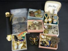 Box of mixed buttons, coinage, cigar cutter etc