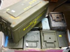 Large quantity of military metal ammunition boxes