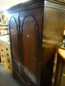 Reproduction polished wood wardrobe with a two-drawer base