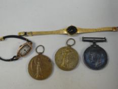 Three WWI campaign medals (two named to Sergeant W Howley & the other to F Gallagher) together
