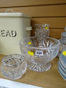 A heavily quality cut glass footed fruit bowl, similar vase etc