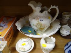 A four-piece pottery toilet set & two items of dressing tableware