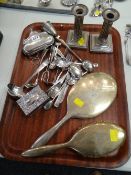 A Birks sterling silver monogrammed hand mirror & matching brush together with a pair of London