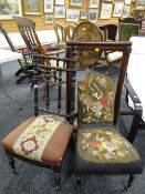 A parcel of antique furniture (distressed) including pole screen & chairs