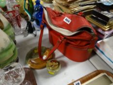 A two-section vanity bag & handbag with two items of onyx ware