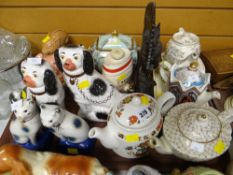A quantity of mixed novelty teapots & pottery ornaments etc