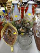 A pair of continental twin-handled vases, a Doulton Lambeth teapot & a Royal Winton planter stand