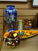 A Carltonware lustre baluster vase, similar bowl & cover, a Poole dish, glass paperweight etc