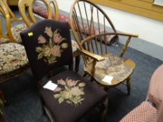 An unusual hoop back & rush seated elbow chair & another