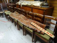 A set of eight antique railback dining chairs with drop in seats
