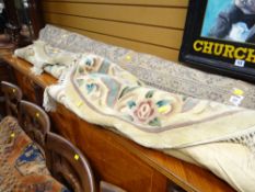 Two Chinese washed circular / oval rugs & a large Persian carpet