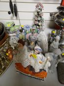 A Maling lustre footed bowl & a quantity of mixed china, Staffordshire figure etc