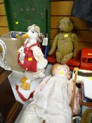 A parcel of vintage toys including a Triang flatbed truck, early twentieth century Teddy bear with