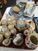 Quantity of nineteenth century Staffordshire blue & white pottery together with Gaudy Welsh & Indian