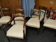 A set of six good quality antique mahogany dining chairs (5+1) each with brass decoration & twist