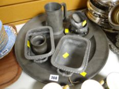 Parcel of antique pewter including pewter charger etc