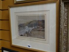 Framed watercolour of Llandeilo Bridge with figures, signed ROBERT THOMAS LANDELLS