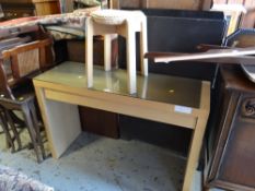 An IKEA Malm oak veneer dressing table with glass top together with a round rope twist topped stool