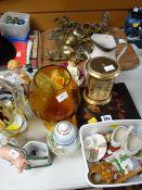 A parcel of ornaments including glassware & clock