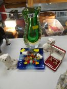 An art glass vase, pair of Beswick dogs, pair of South Wales constabulary cuff links etc