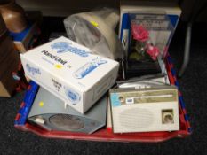 Crate of various electrical items including Philips radio, vintage fan heater etc E/T