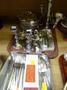 A quantity of loose cutlery, EPNS, epergne etc