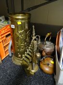 Brass effect umbrella / stick stand, copper teapot etc