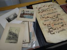 An interesting medieval-style illuminated manuscript or similar, possibly on vellum, together with