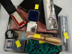 A parcel of collectables including pen, thimble, interesting circular brass box etc