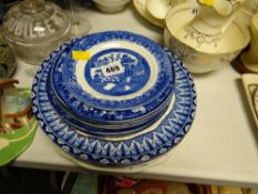 Sundry Wedgwood 'Ferrara' blue & white transfer plates together with other blue & white pottery