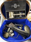 An interesting parcel of gentlemen's items including a brass snuff box engraved with 'John