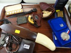 A parcel of collectables & jewellery including pipes, letter openers, cigarette lighter etc