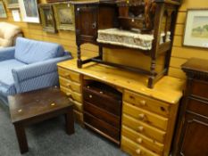 A parcel of furniture including pine dressing table, carved telephone seat etc