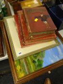 A quantity of vintage books & two paintings