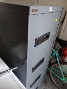 A grey metal Easi Scan four-drawer filing cabinet