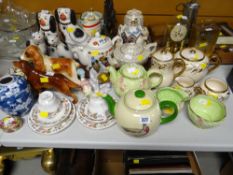 A quantity of mixed pottery including standing dog models, Royal Albert commemorative 'tearoom'