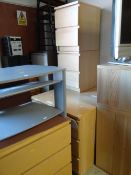 Three IKEA Malm oak veneered three-drawer bedroom cabinets together with two matching two-drawer