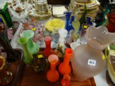 A large quantity of mixed coloured glass & dressing table glass etc