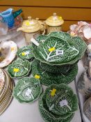 Portuguese pottery 'Cabbage Leaf' soup service together with a five-piece Staffordshire 'Croft