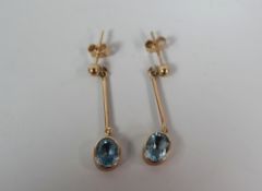 A PAIR OF AQUAMARINE DROP EARRINGS 1.6gms